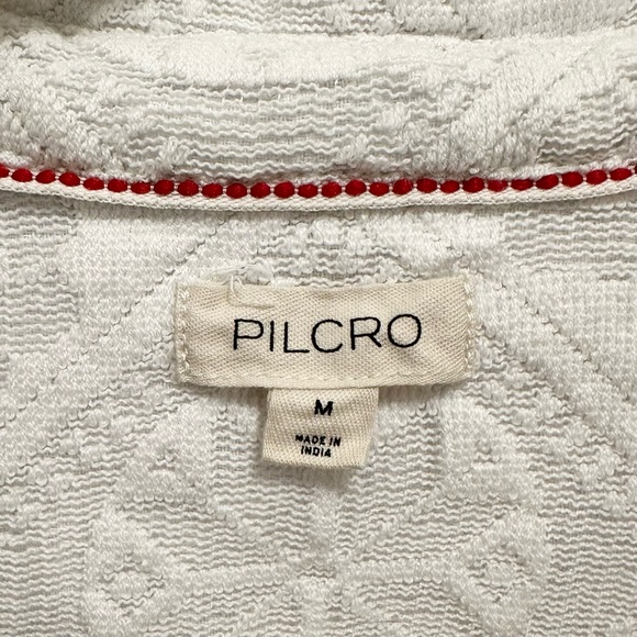 Pilcro Anthropologie Ivory Patterned Lace Blouse Womens M Button Up Shirt Collar - Picture 5 of 7